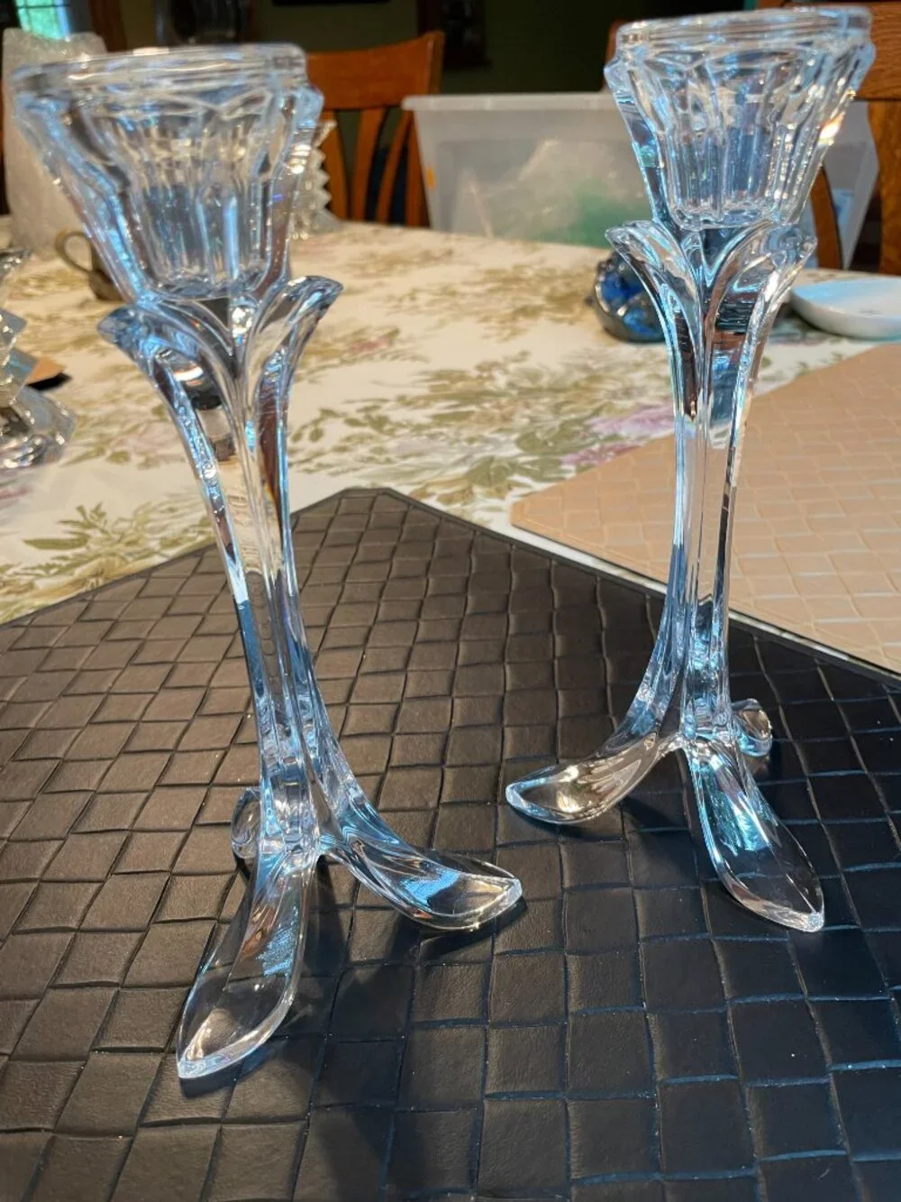Pair Of Cristal d'Arques Candle Holders Genuine Lead Crystal Taper Candles 8 1/2